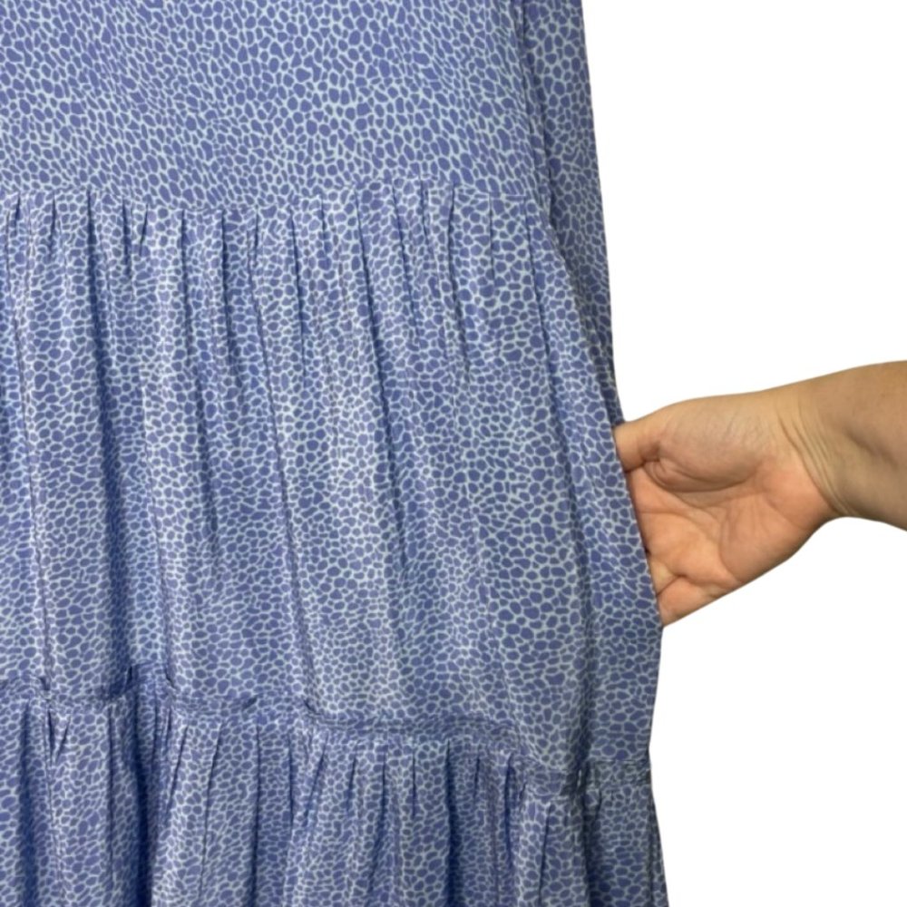 RUNGOLEE | Long Sleeve Light Blue Peasant Dress Ruffled Leopard Print | Size S - Picture 6 of 12